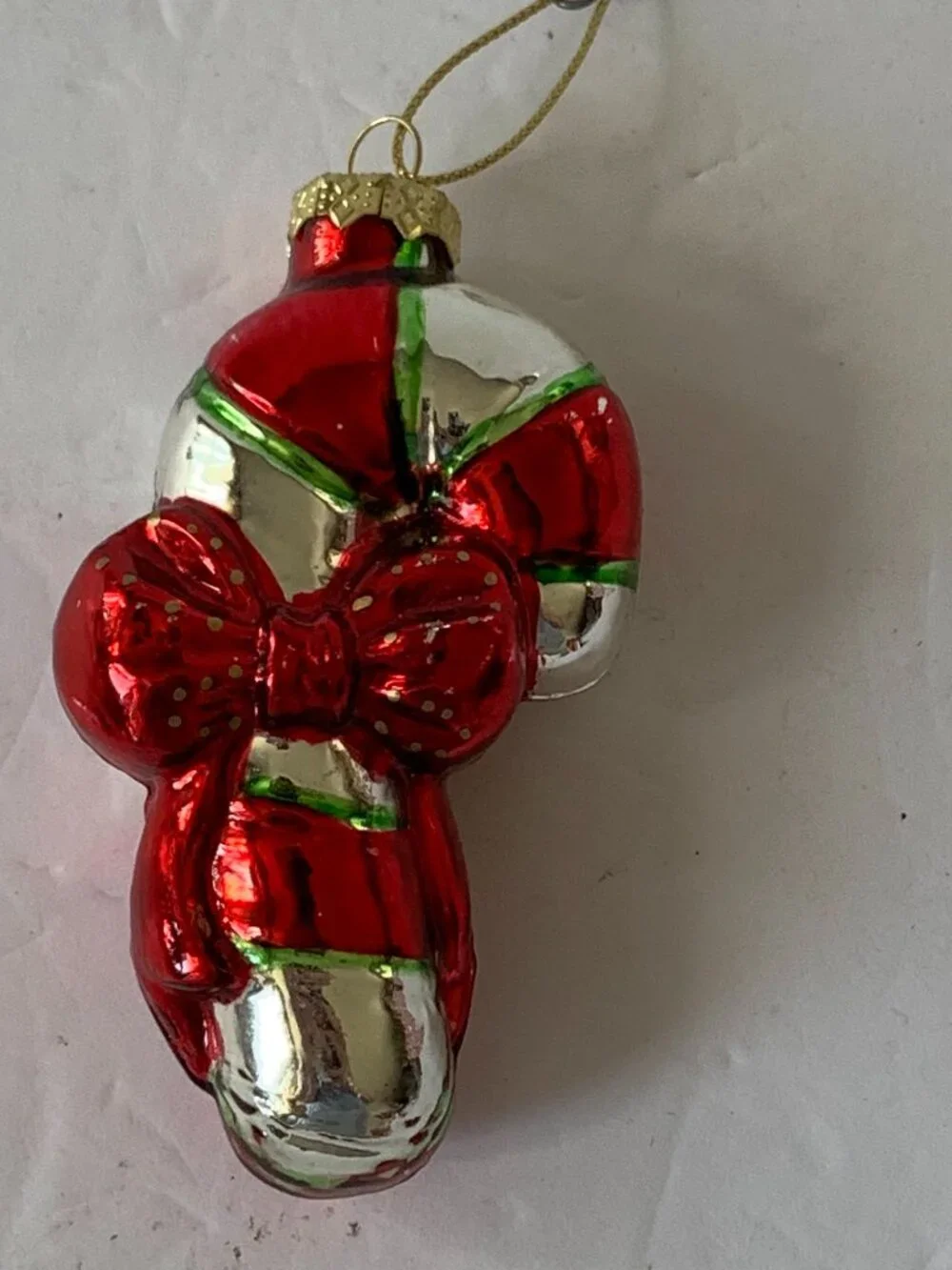 VTG MERCURY GLASS CANDY CANE W/RED RIBBON CHRISTMAS ORNAMENT Thomas Pannoci
